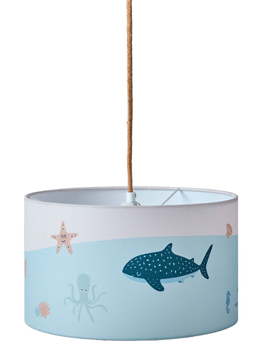 Detalj av trykket med havmotiv på lampeskjerm med bomull 35x20 cm barnerom