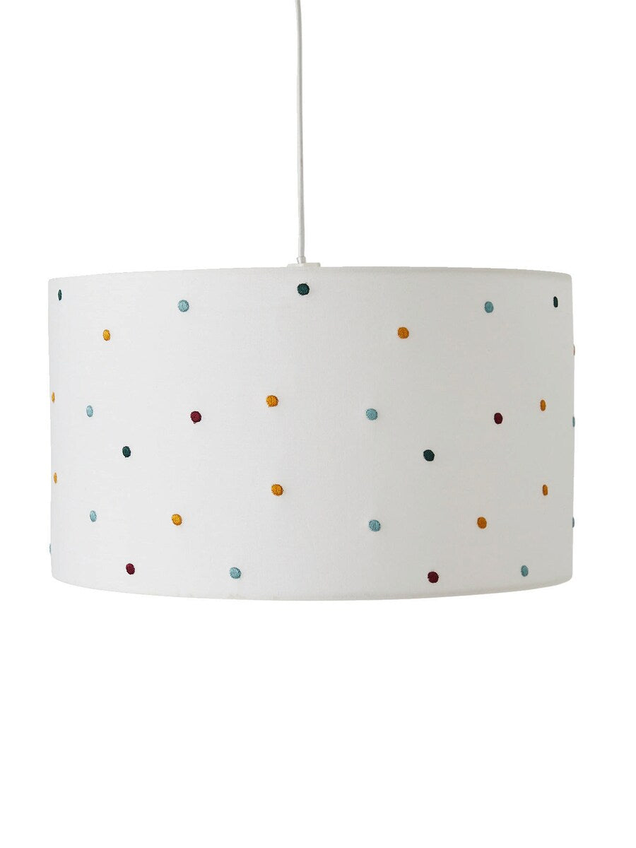Lampeskjerm med prikkbroderi bomull ø35 cm beige forfra