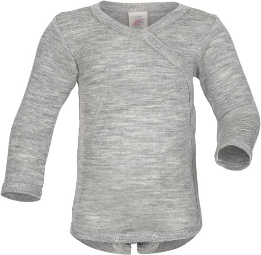 Langermet body i merinoull/silke 70/30 GOTS str. 62/68 Engel forfra
