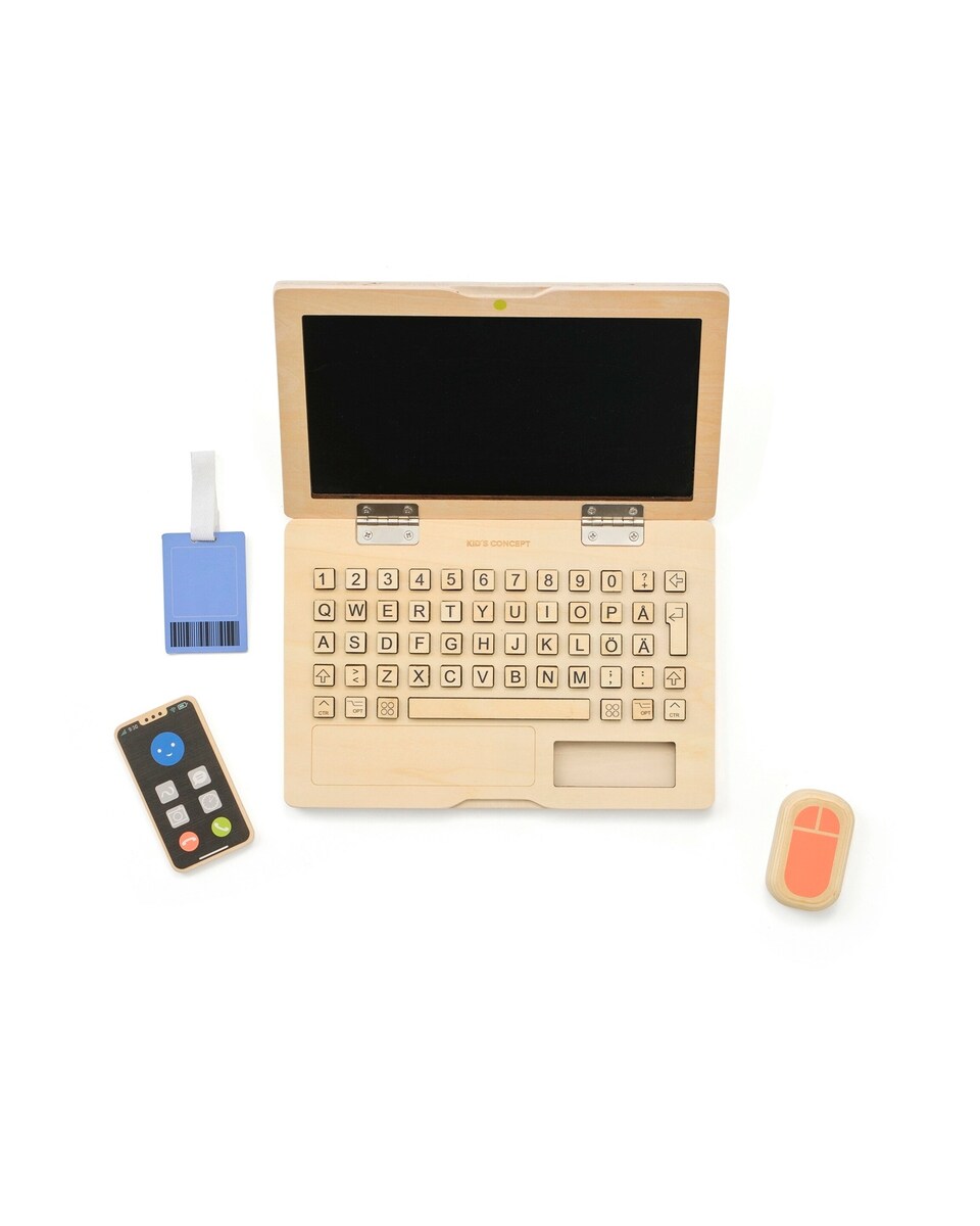 Laptop lekesett i kryssfiner med tavle 28,5x19 cm forfra