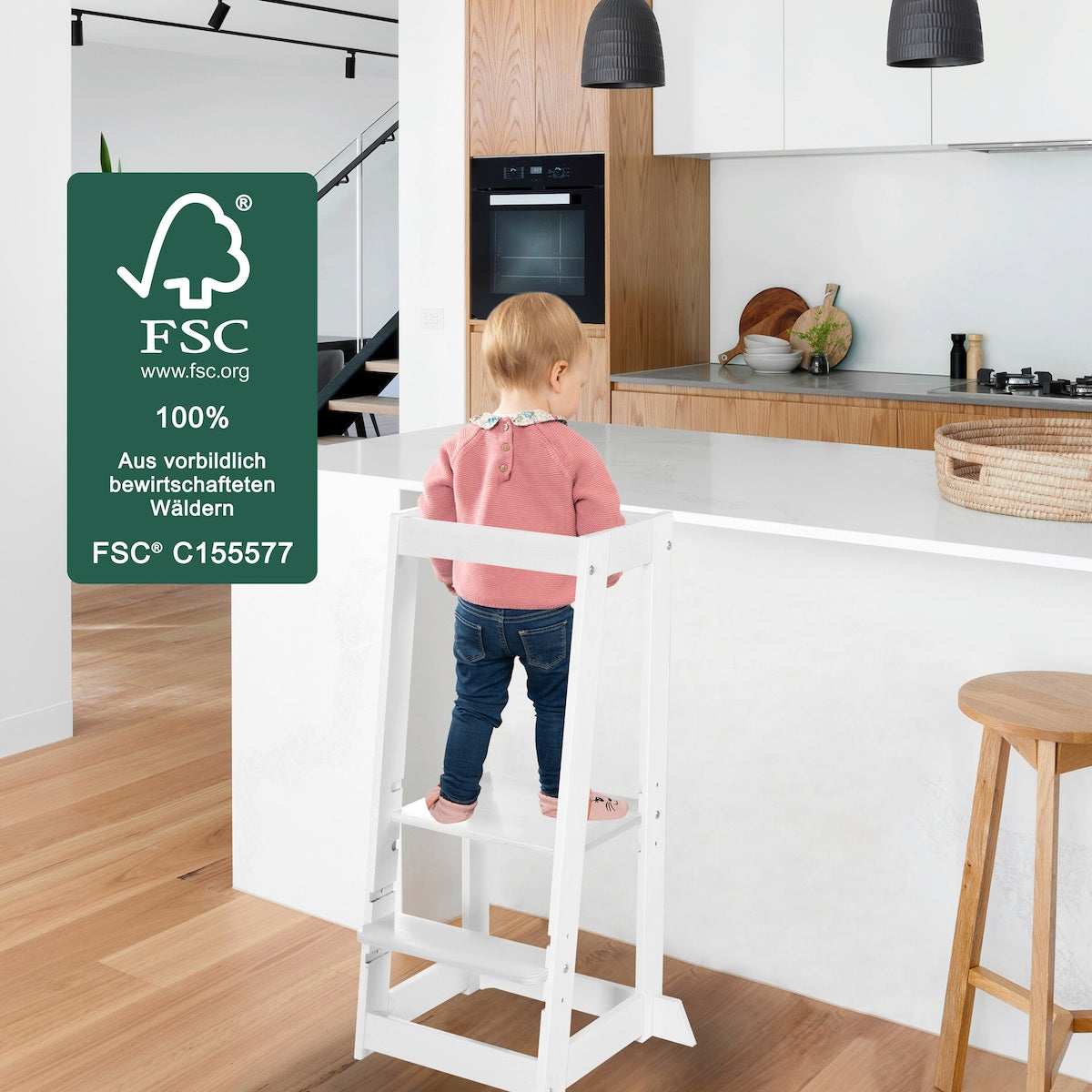 Læretårn Monti Step i FSC-sertifisert tre med justerbare trinn i forskjellige høyder