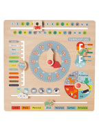 Læringsklokke med kalender i tre FSC® 32x32 cm bakside