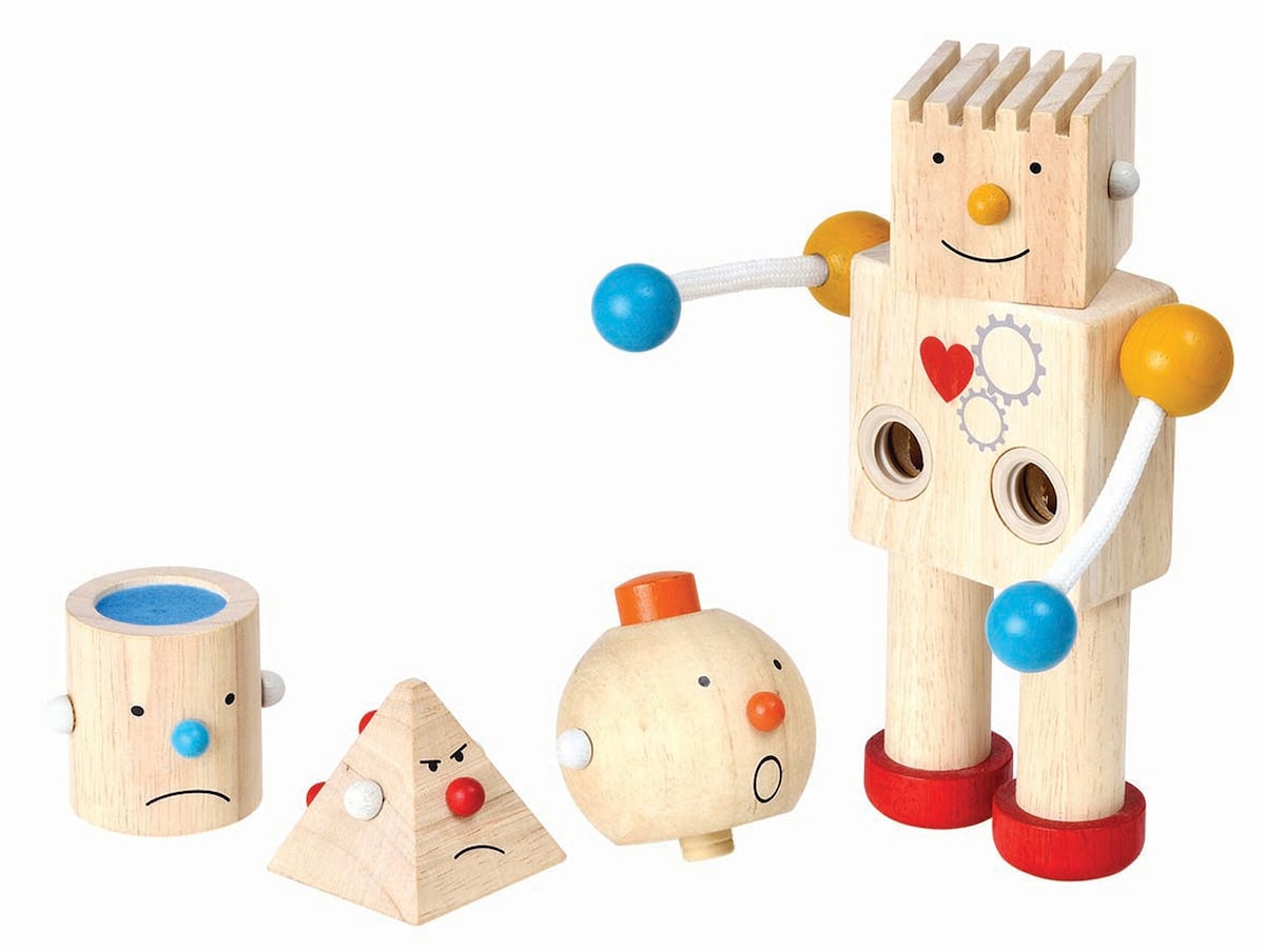 Læringsspill robot med geometriske former forfra