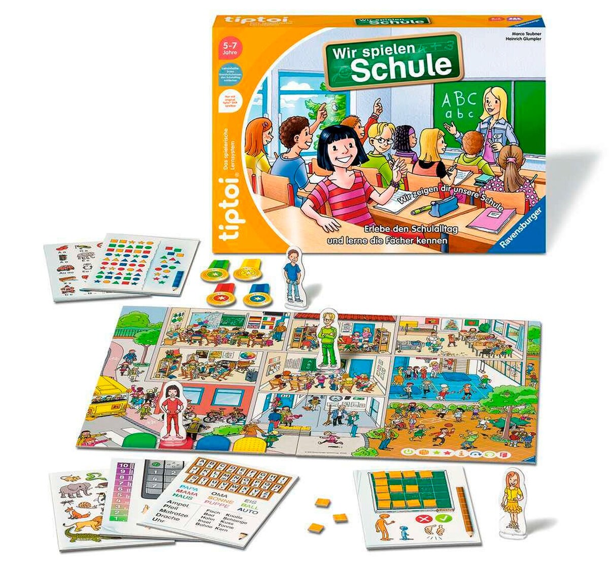 Læringsspill skoledag med oppgaver 5-7 år Ravensburger tiptoi detalj av spillbrikker
