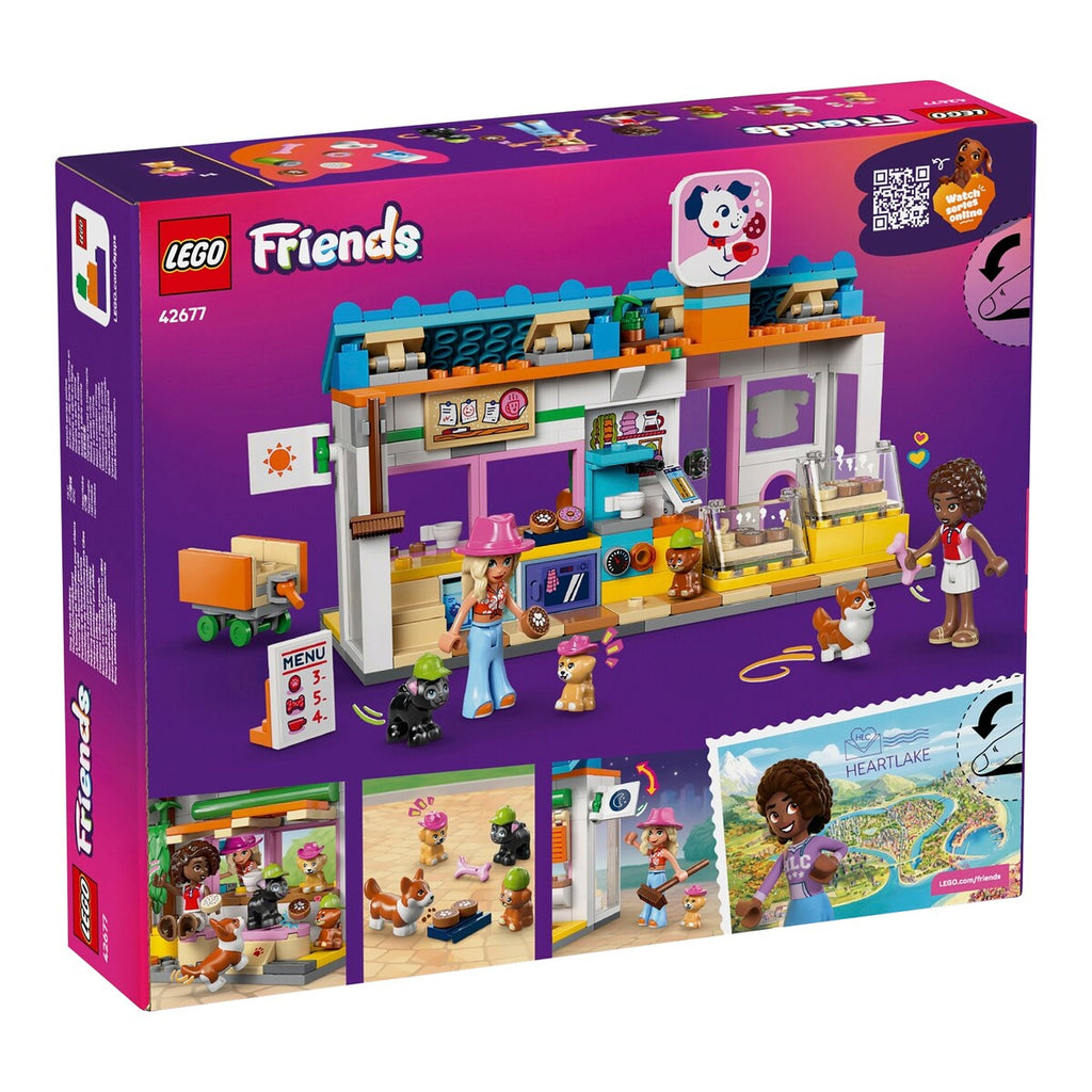Nærbilde av LEGO® Friends hundekjeksbakeri 42677 med tilbehør som donuts og hundegodbiter
