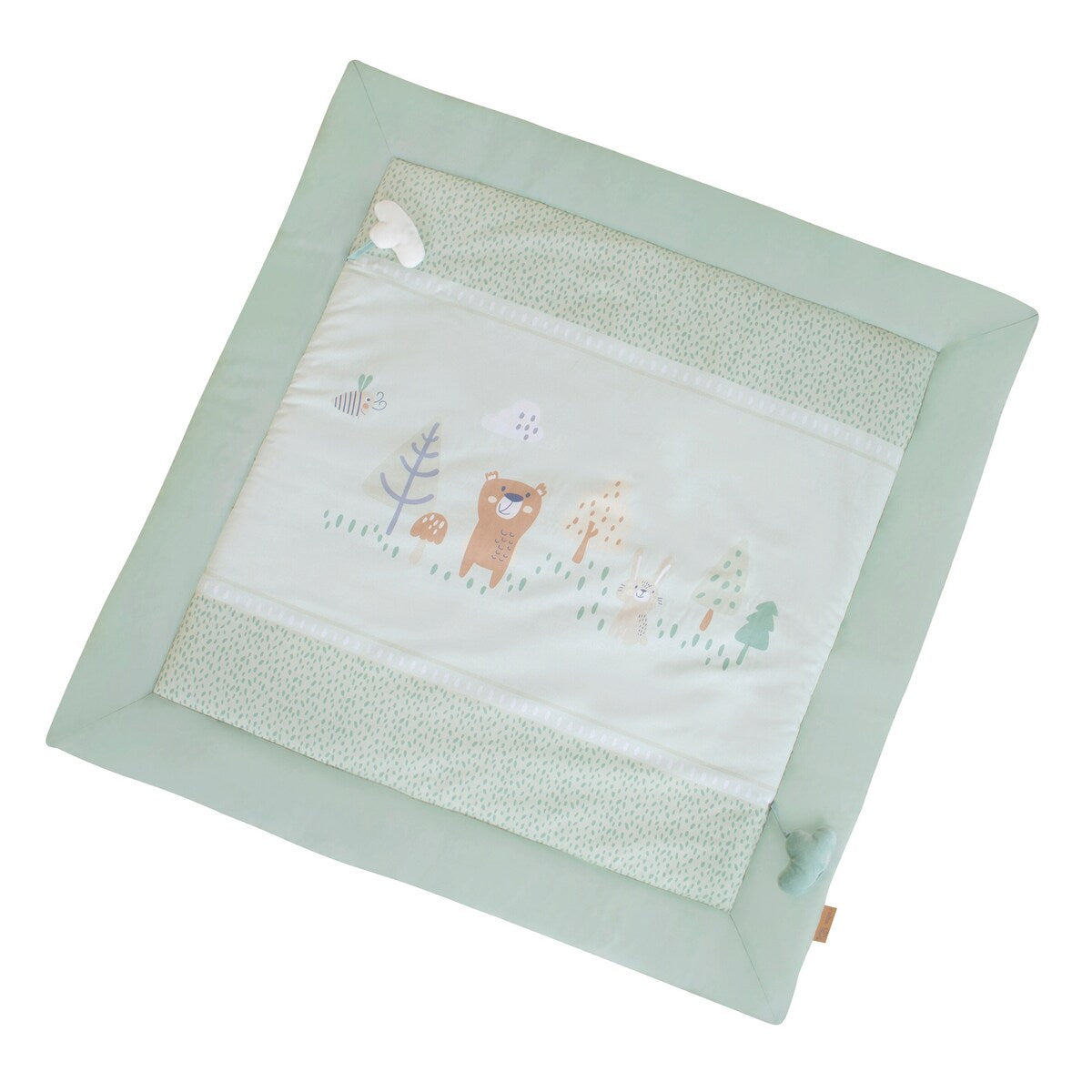 Leke- og krableteppe Woodland Buddies 4 cm polstring forfra