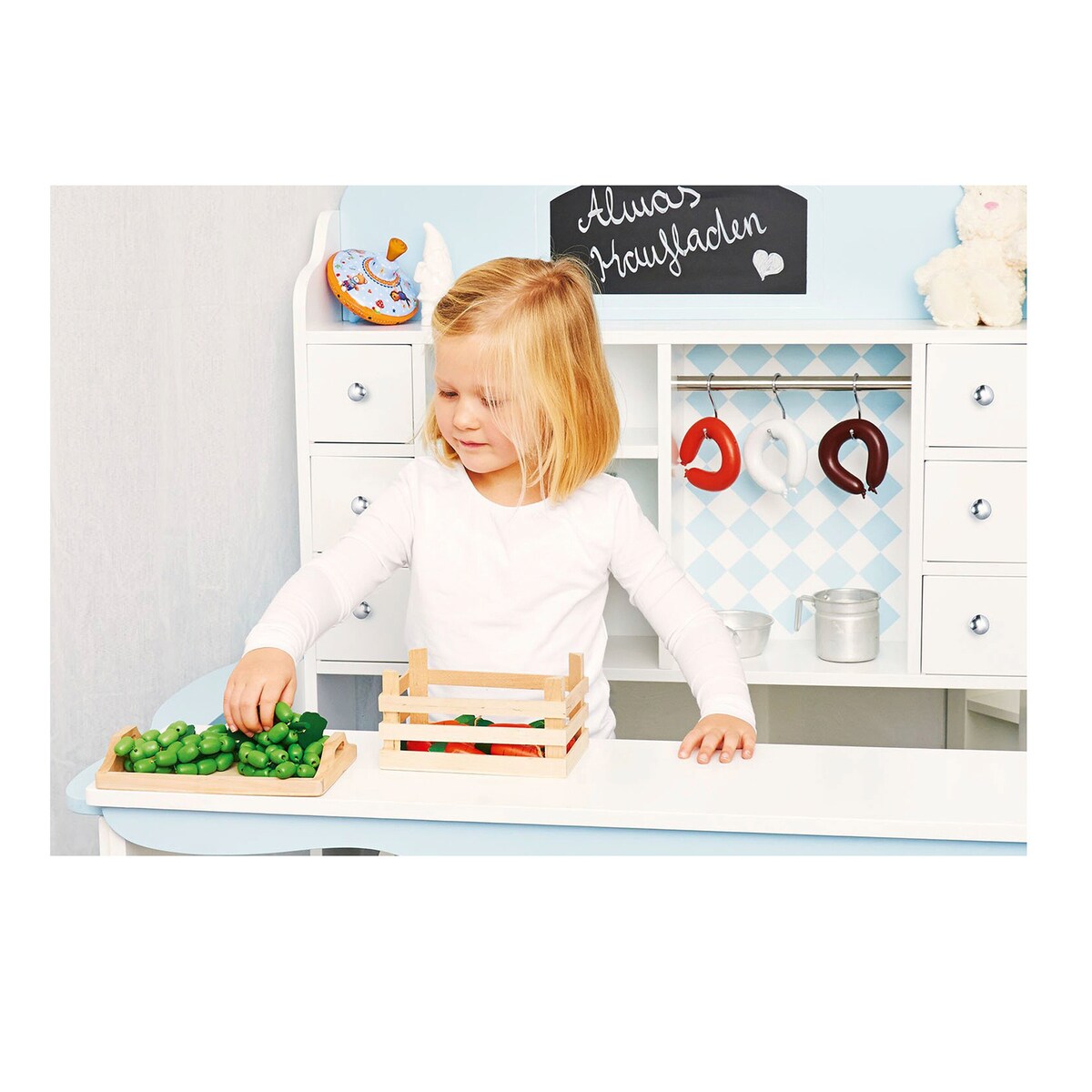 Lekebutikk Alma 100x92x119 cm med 6 skuffer bakside