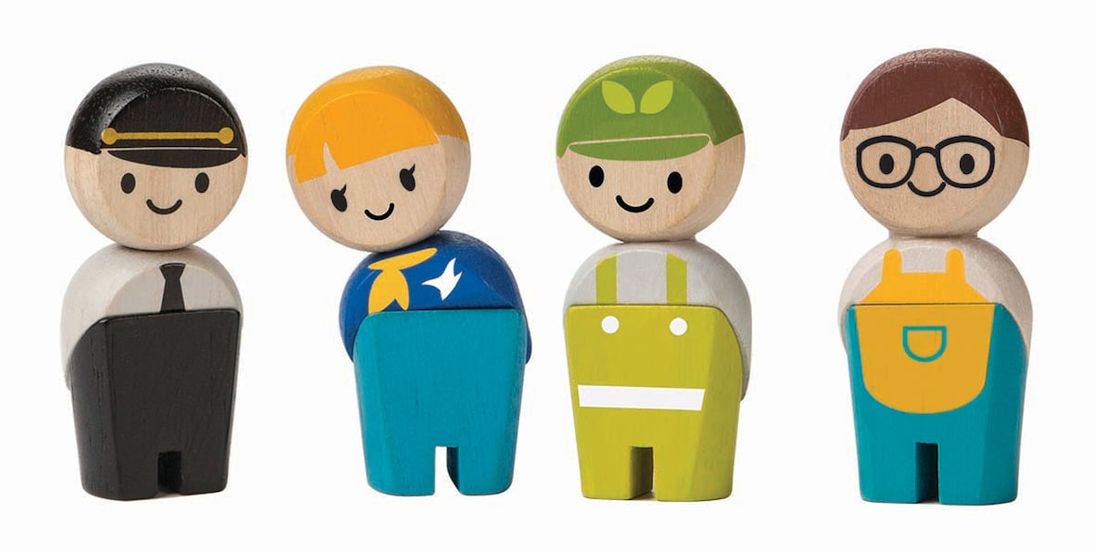 Lekefigurer håndverkere i gummitreverk 5,8 cm fra PlanToys forfra