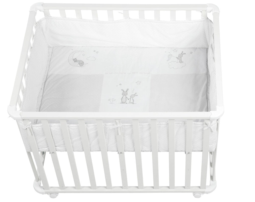 Lekegrind 100x75 cm Fox & Bunny med polstret innlegg forfra