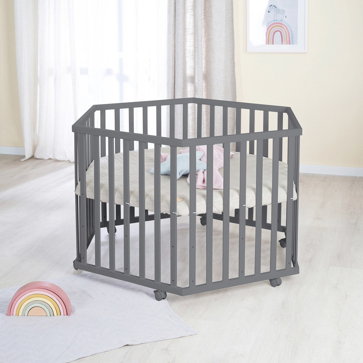 Lekegrind 6-kantet Luxe Greyish quiltet med innlegg bakside