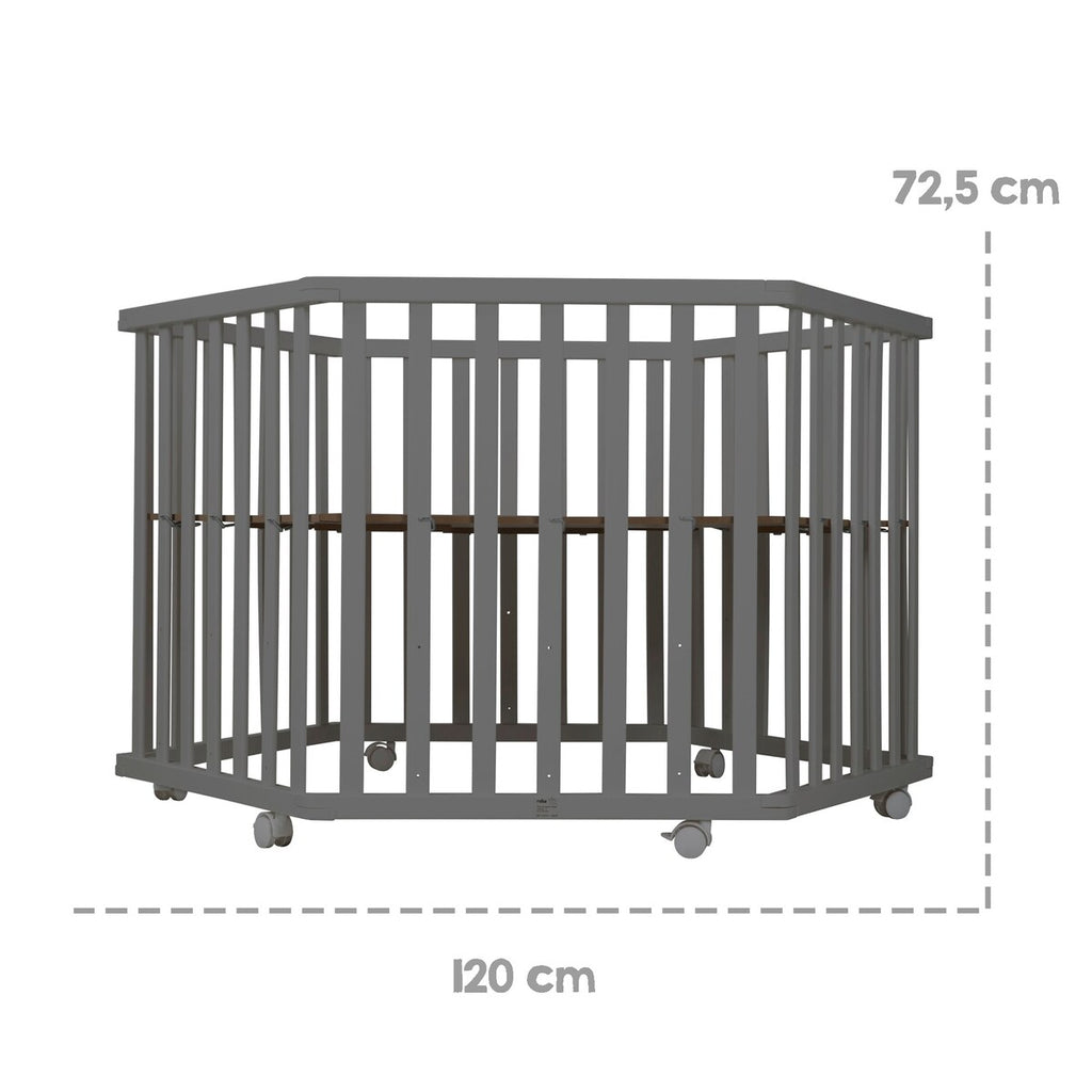 Sideprofil av Lekegrind 6-kantet Luxe Greyish quiltet med innlegg
