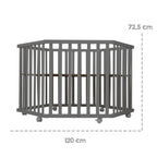 Sideprofil av Lekegrind 6-kantet Luxe Greyish quiltet med innlegg