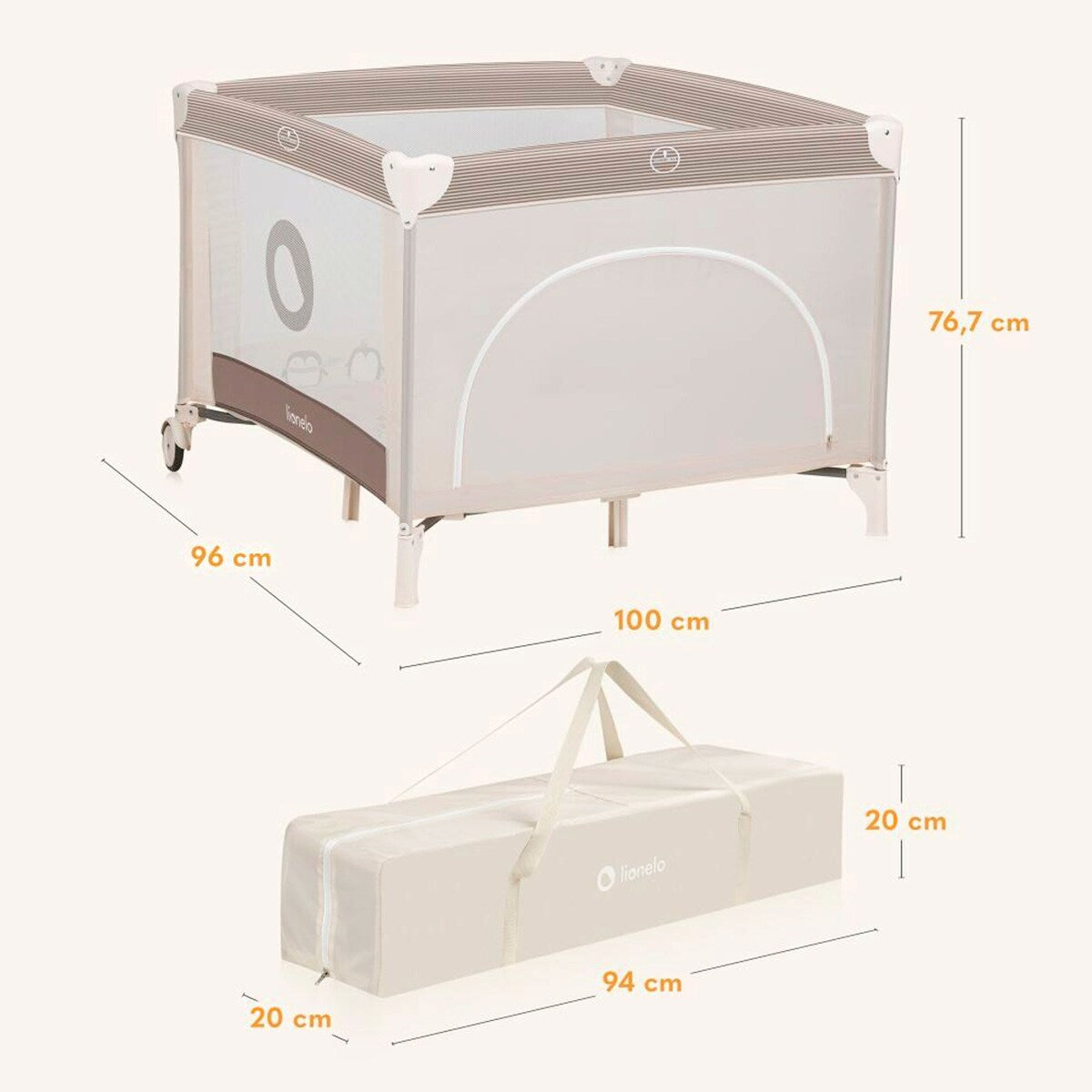 Lekegrind Bonnie 100x96 cm med madrass maks 15 kg - Lionelo