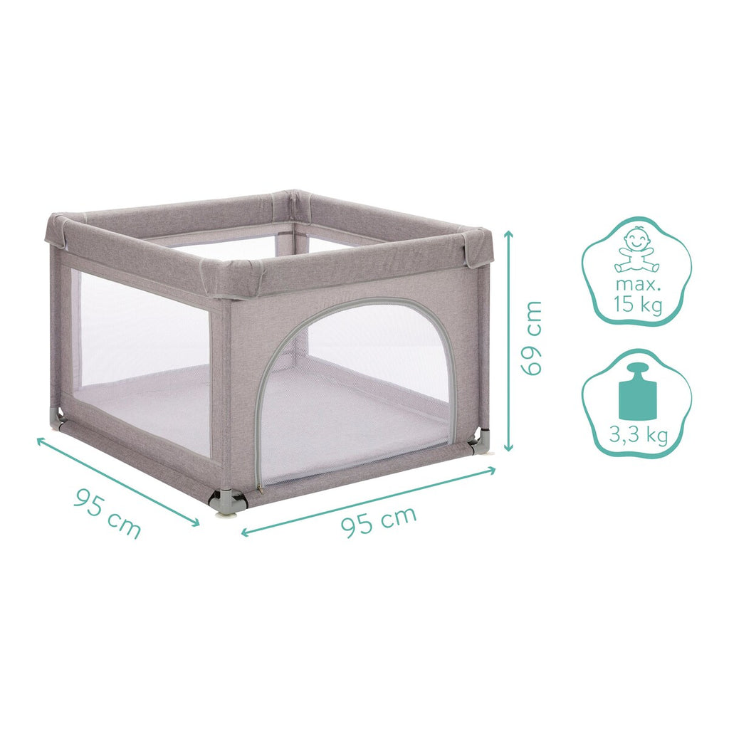 Lekegrind Mia 95x95 cm med polstret bunn Fillikid sammenfoldet