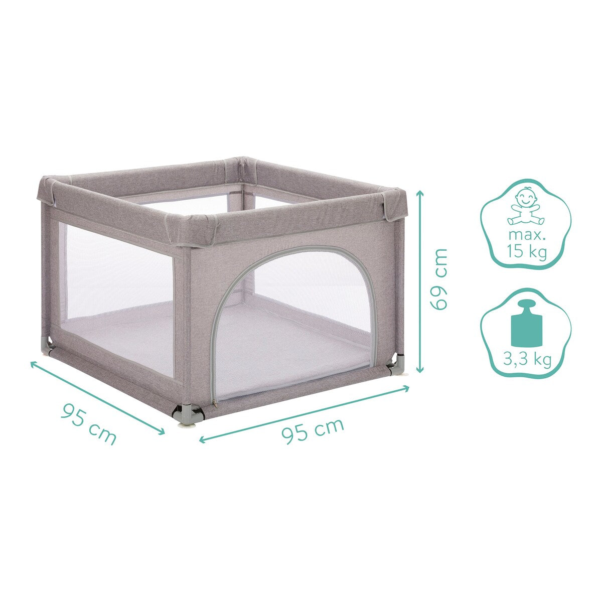 Lekegrind Mia 95x95 cm med polstret bunn Fillikid sammenfoldet