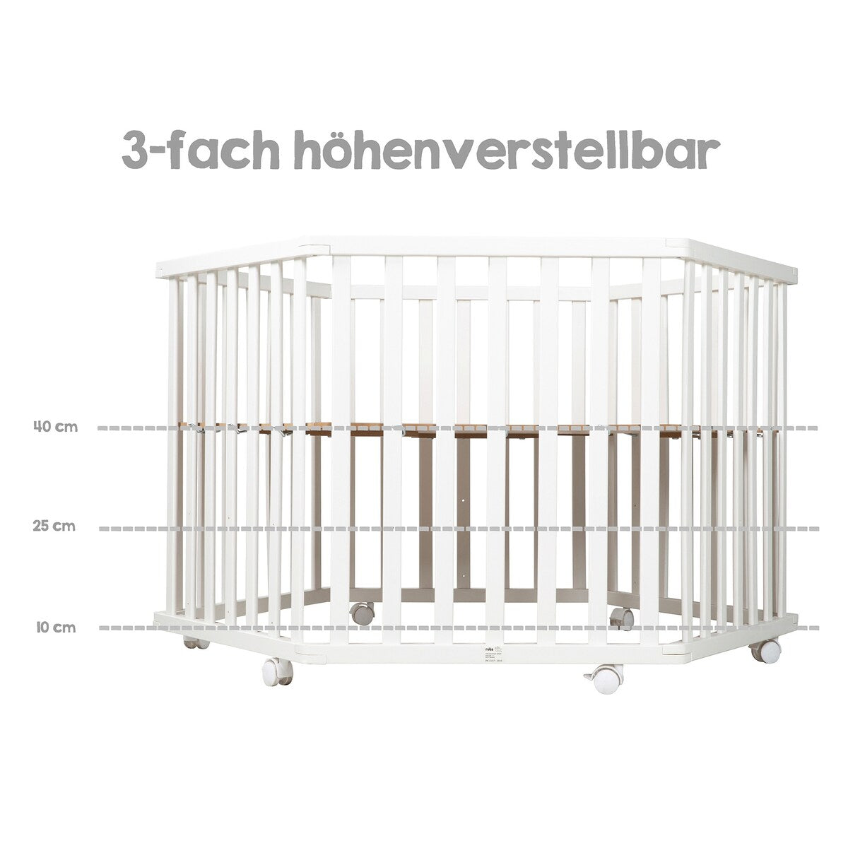 Sidevisning av Lekegrind sett 6-kantet med madrass Style grå