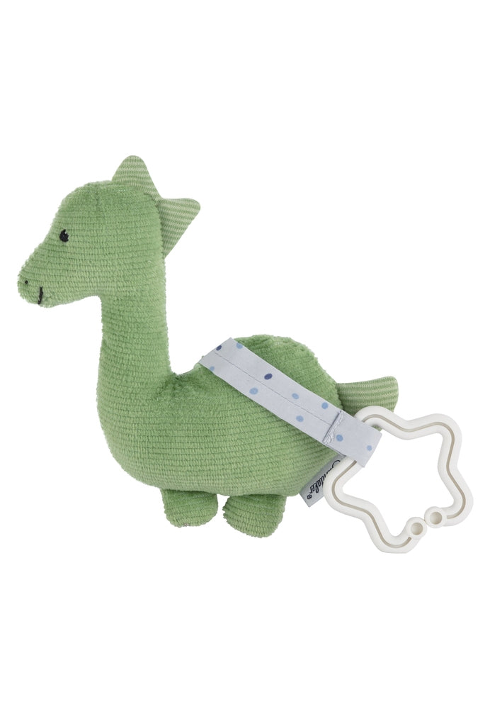 Lekeheng Dino Rexi med rangle og C-ring montert på barnevogn