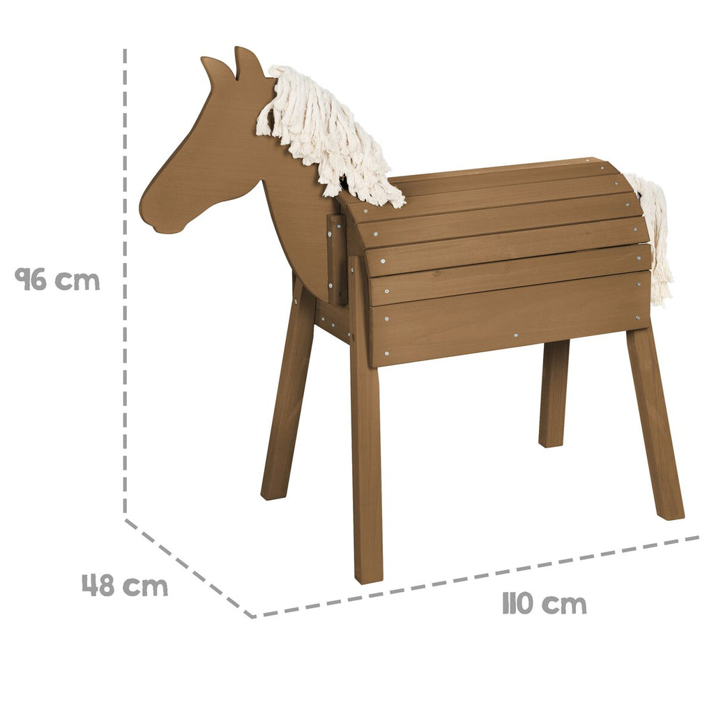 Lekehest Outdoor + Sheddie massivtre for hagen teak montert i hagen