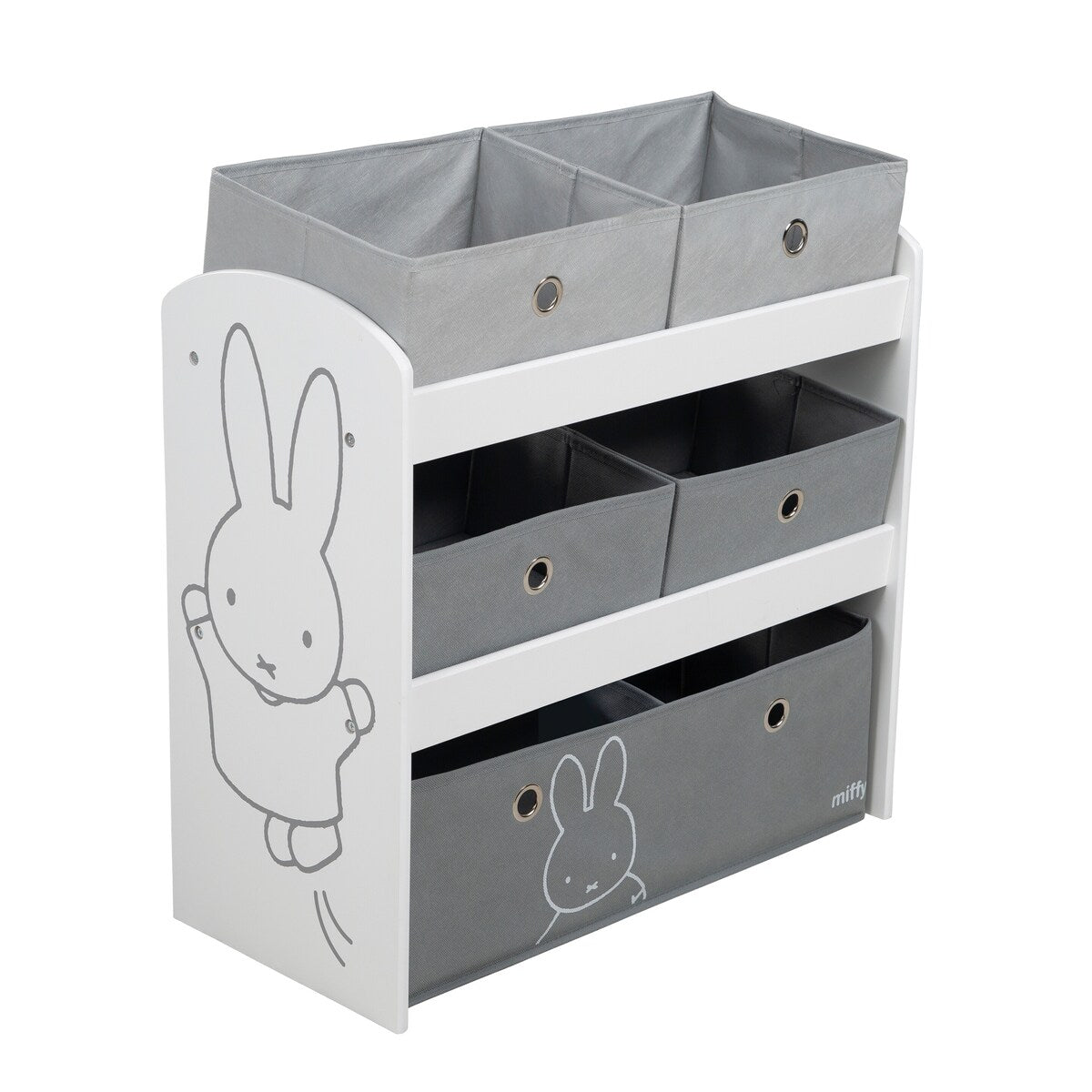 Lekehylle Miffy med 5 stoffbokser bakside
