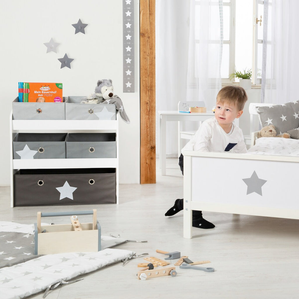Lekehylle Stars med 5 stoffbokser sideprofil