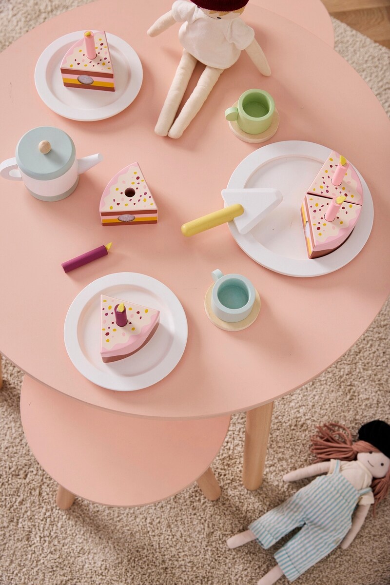 Nærbilde av Lekekake i tre med serveringsfat 18,5 cm Kids Hub deler