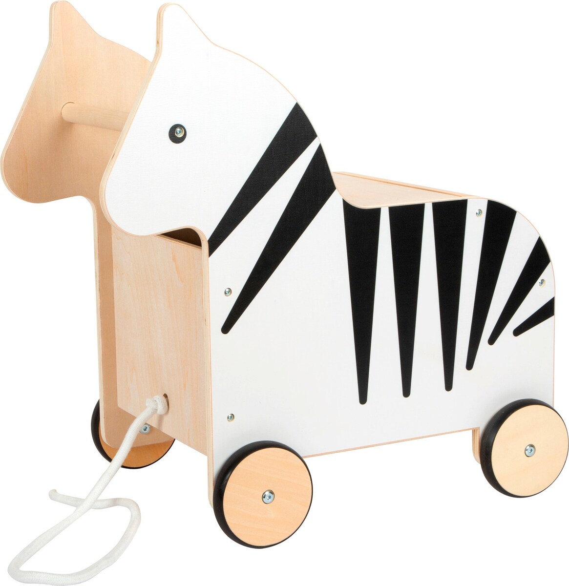 Bakside av lekekiste med hjul sebra Wildlife med åpnet luke