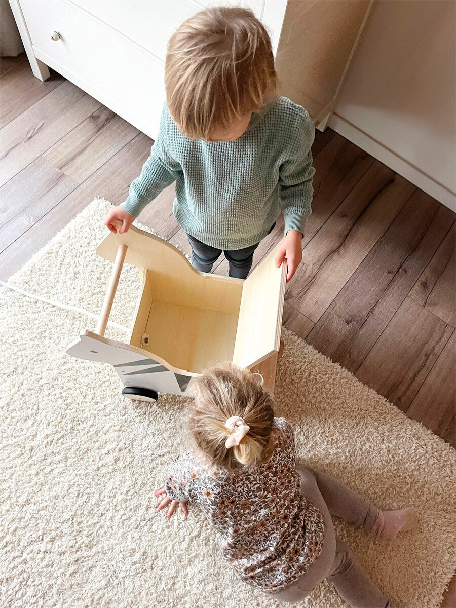 Lekekiste med hjul sebra Wildlife med lekesnor festet