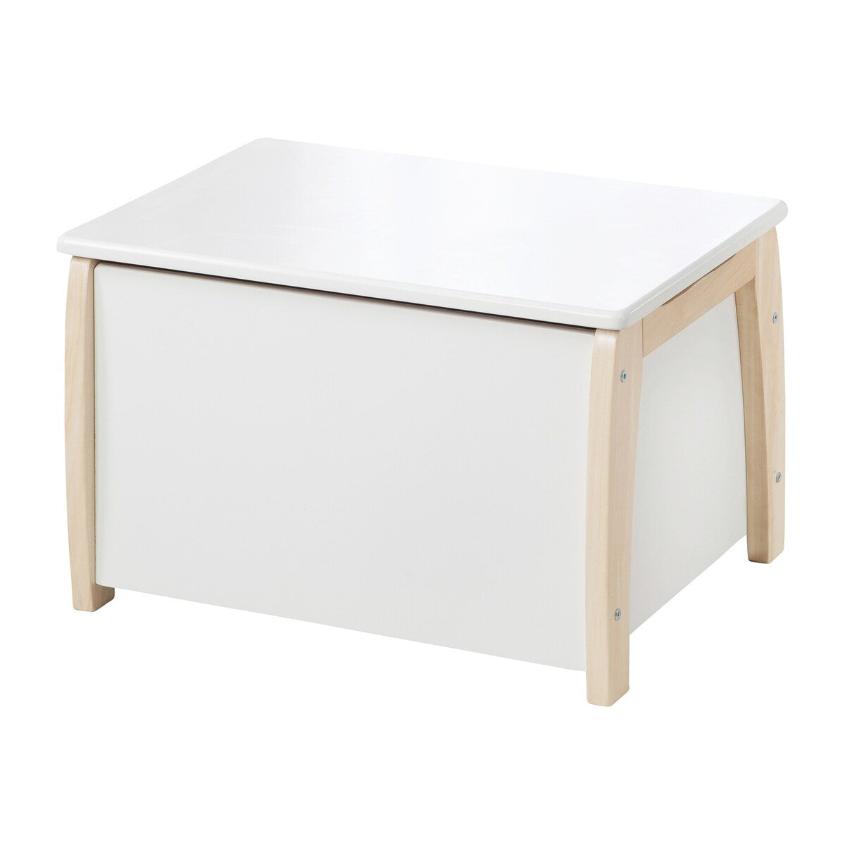 Lekekiste med sittebenk i massivtre og MDF forfra