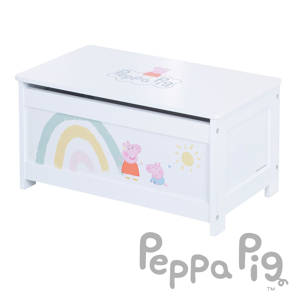 Lekekiste Peppa Pig i lakkert tre detalj av materiale