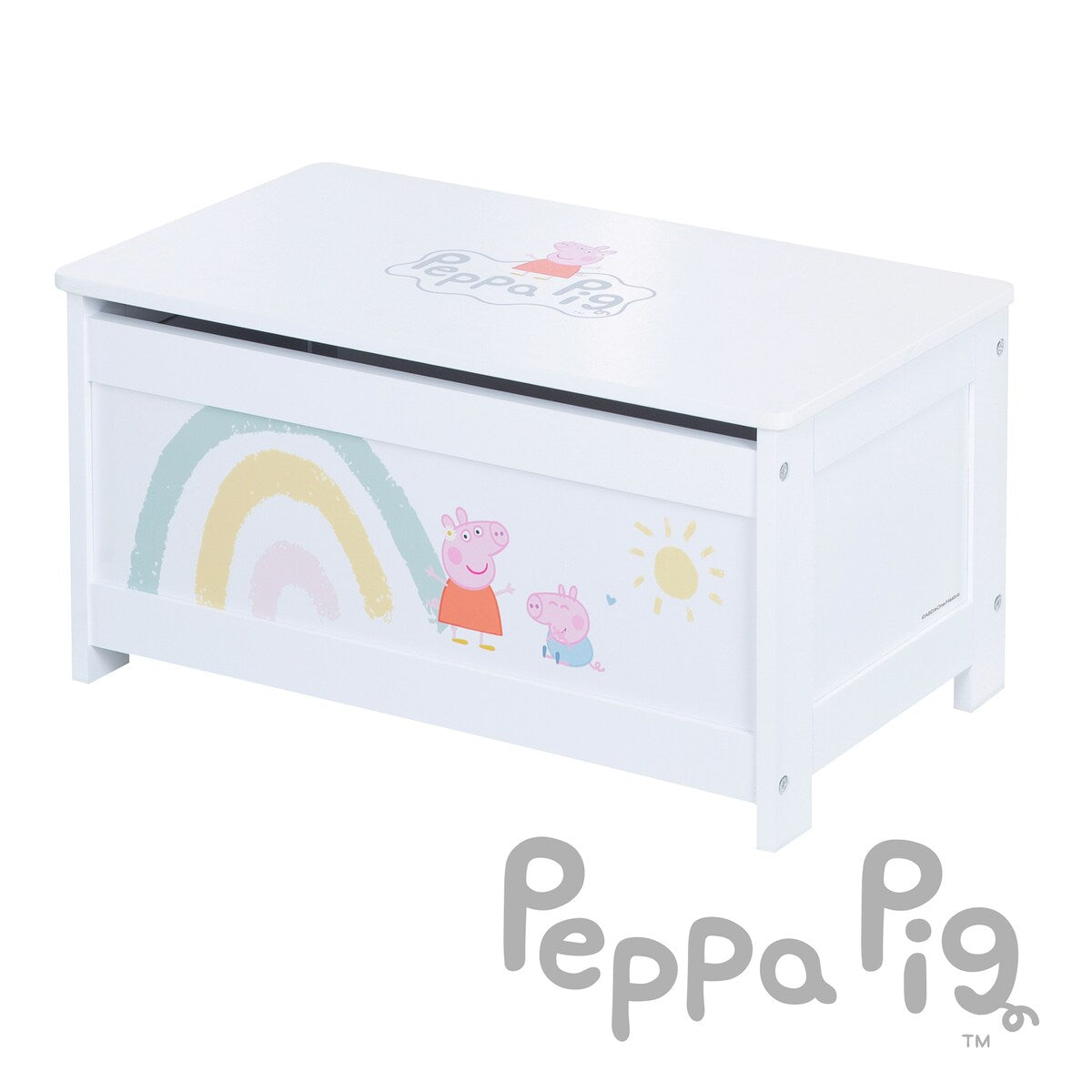 Lekekiste Peppa Pig i lakkert tre detalj av materiale