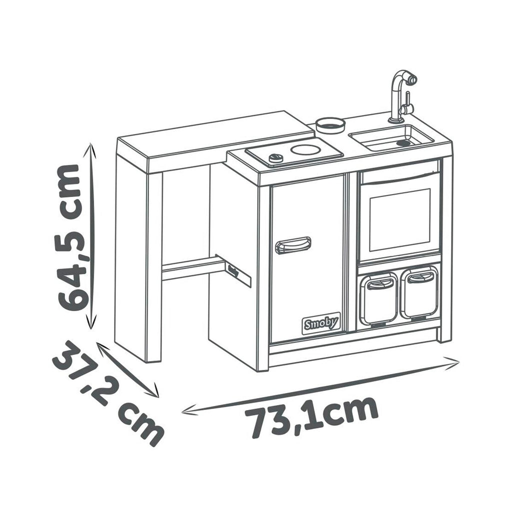Lekekjøkken med kjøkkenøy 23 deler 37x73x65 cm - Smoby vask og kran