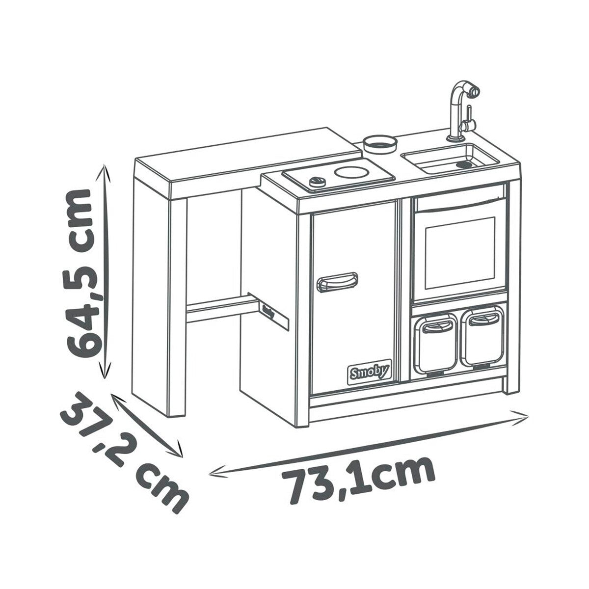 Lekekjøkken med kjøkkenøy 23 deler 37x73x65 cm - Smoby vask og kran
