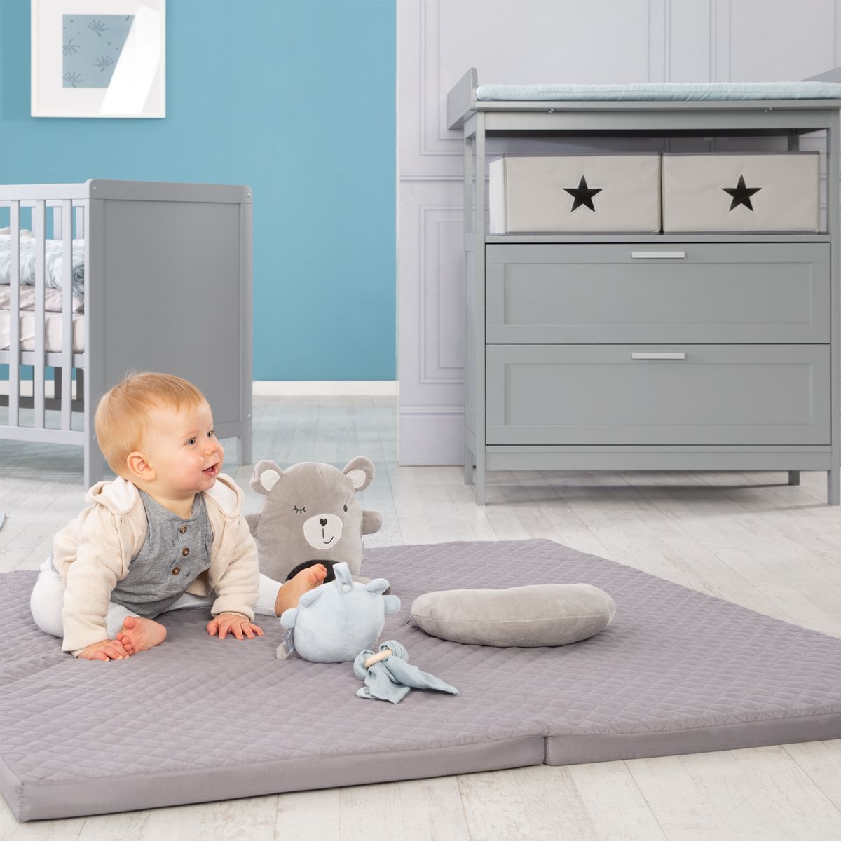 Lekematte og krabbemadrass sammenleggbar 120x120 cm antrasitt i babyrom