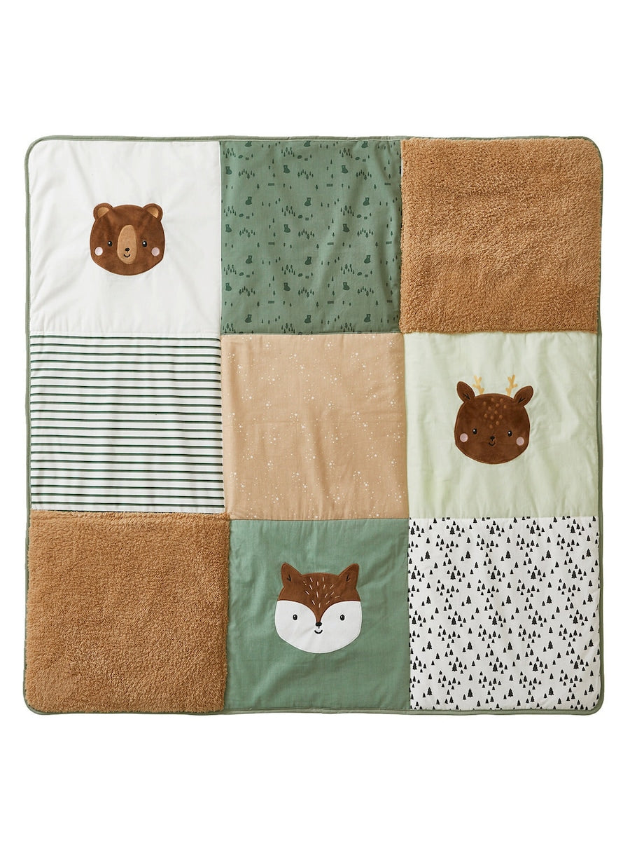 Lekematte for baby patchwork bomull foran