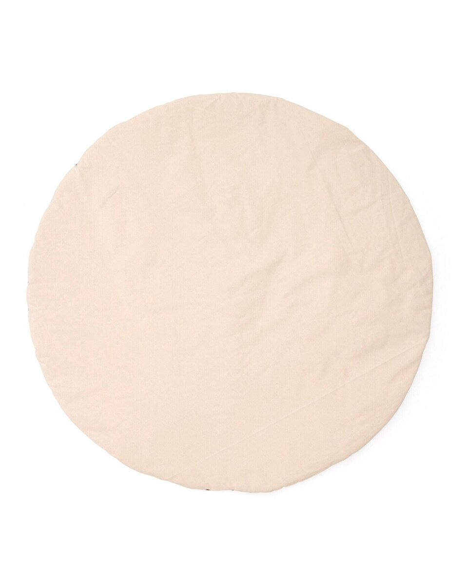 Lekematte sirkus rund 112 cm bomull rød bakside med ensfarget off-white