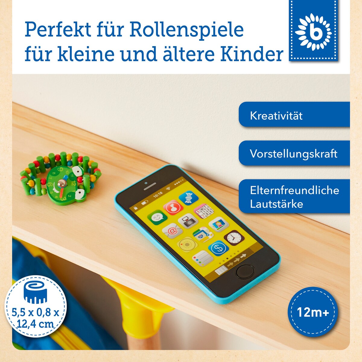 Bakside av Lekesmarttelefon med 40 lyder og lys fra 12 mnd