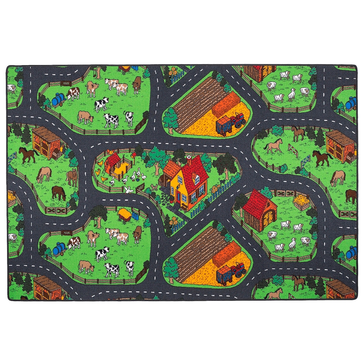 Leketeppe bondegård polyamid 4 mm forfra med fargerik design