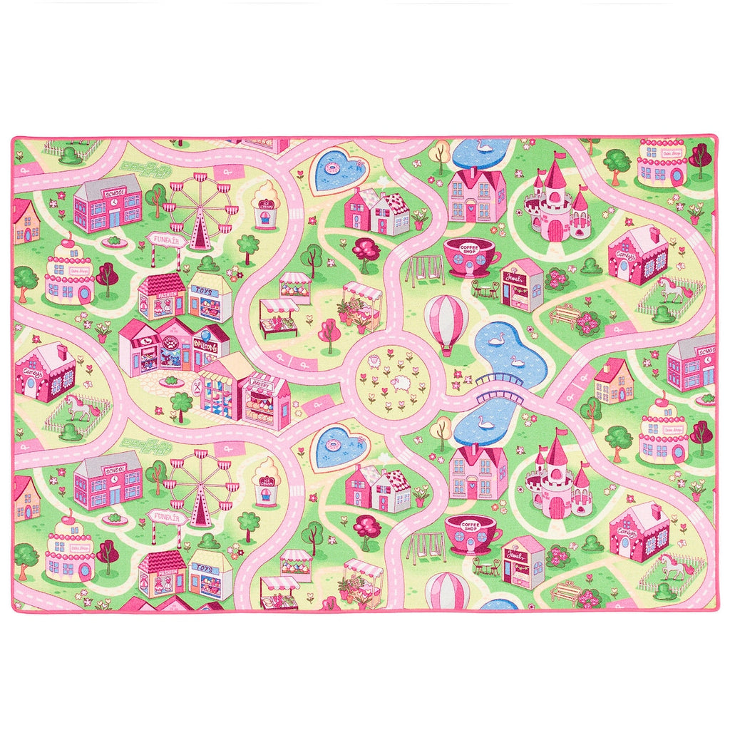 Leketeppe for barn Girls Village rosa forfra