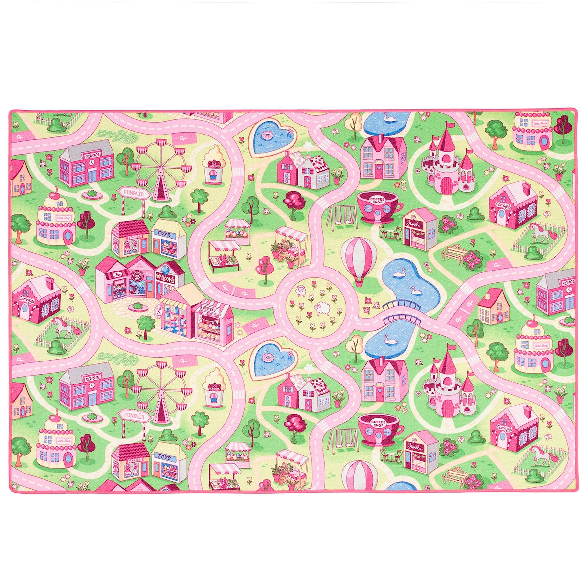 Leketeppe for barn Girls Village rosa forfra