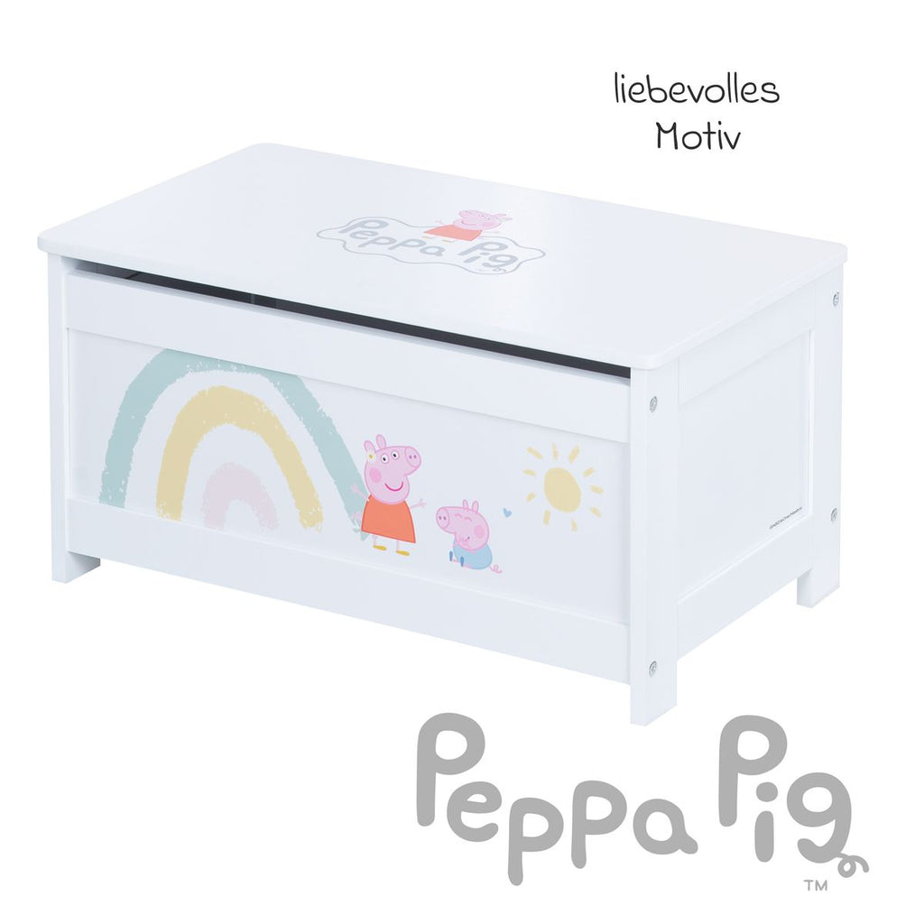 Montert leketøykiste med sete Peppa Pig hvit på barnerom