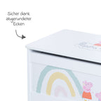 Leketøykiste med sete og dempet lokk Peppa Pig hvit sideprofil