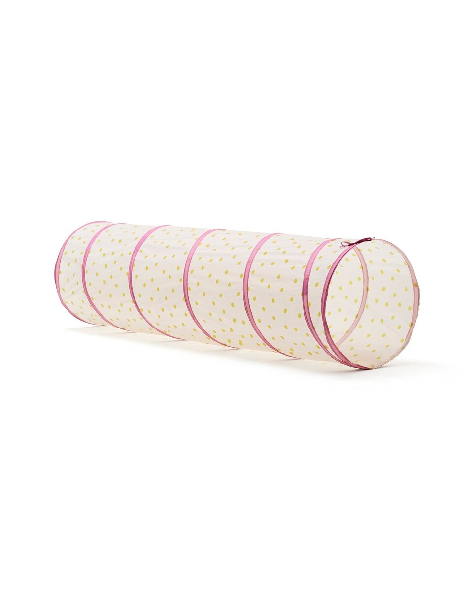 Leketunnel med prikker rosa 180 x 47 cm forfra