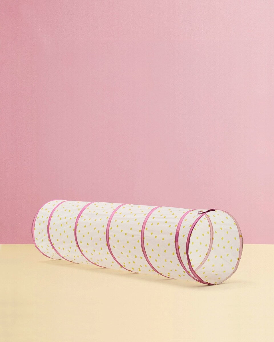 Leketunnel med prikker rosa 180 x 47 cm detalj