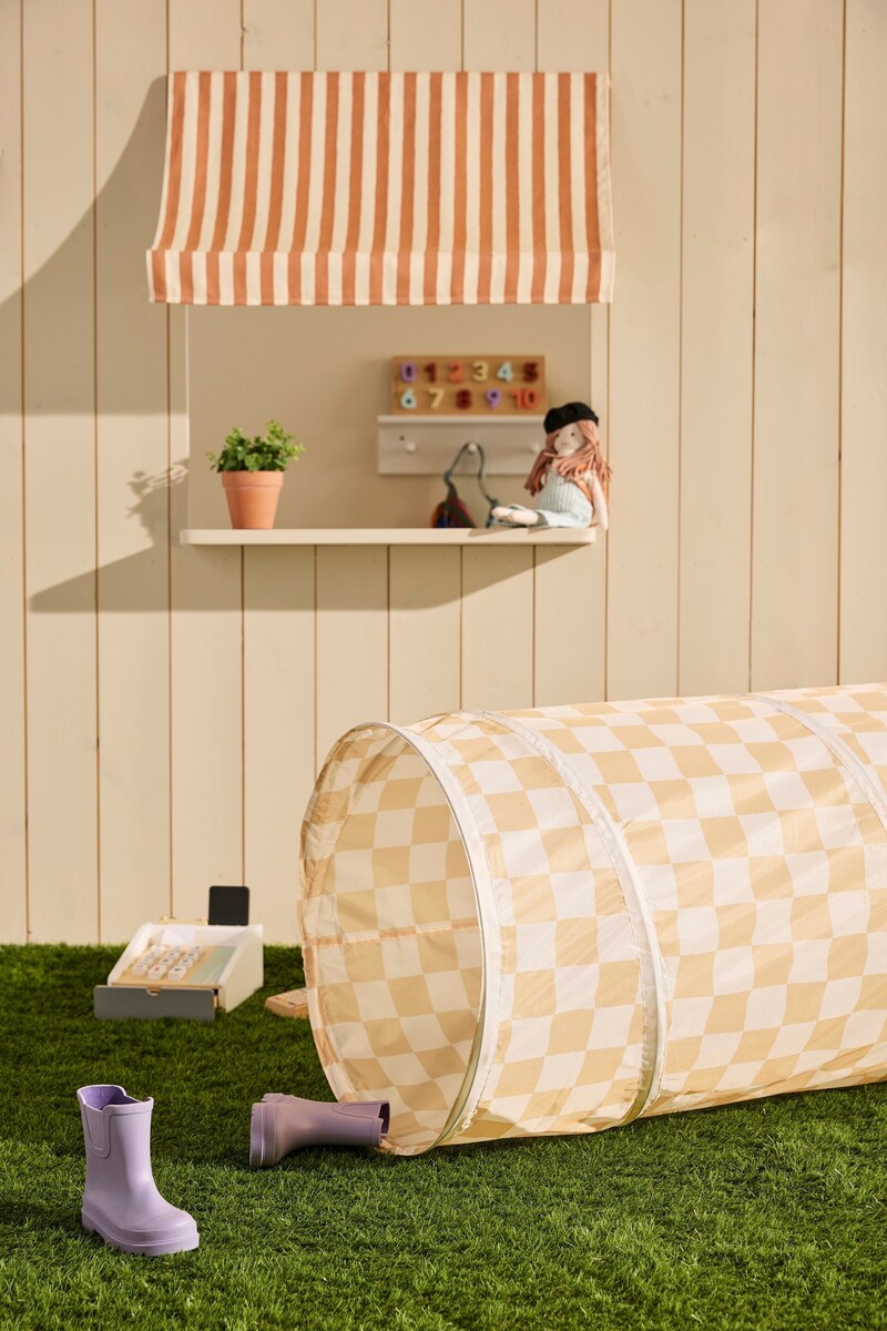 Leketunnel med rutemønster gul Kids Concept sidevisning