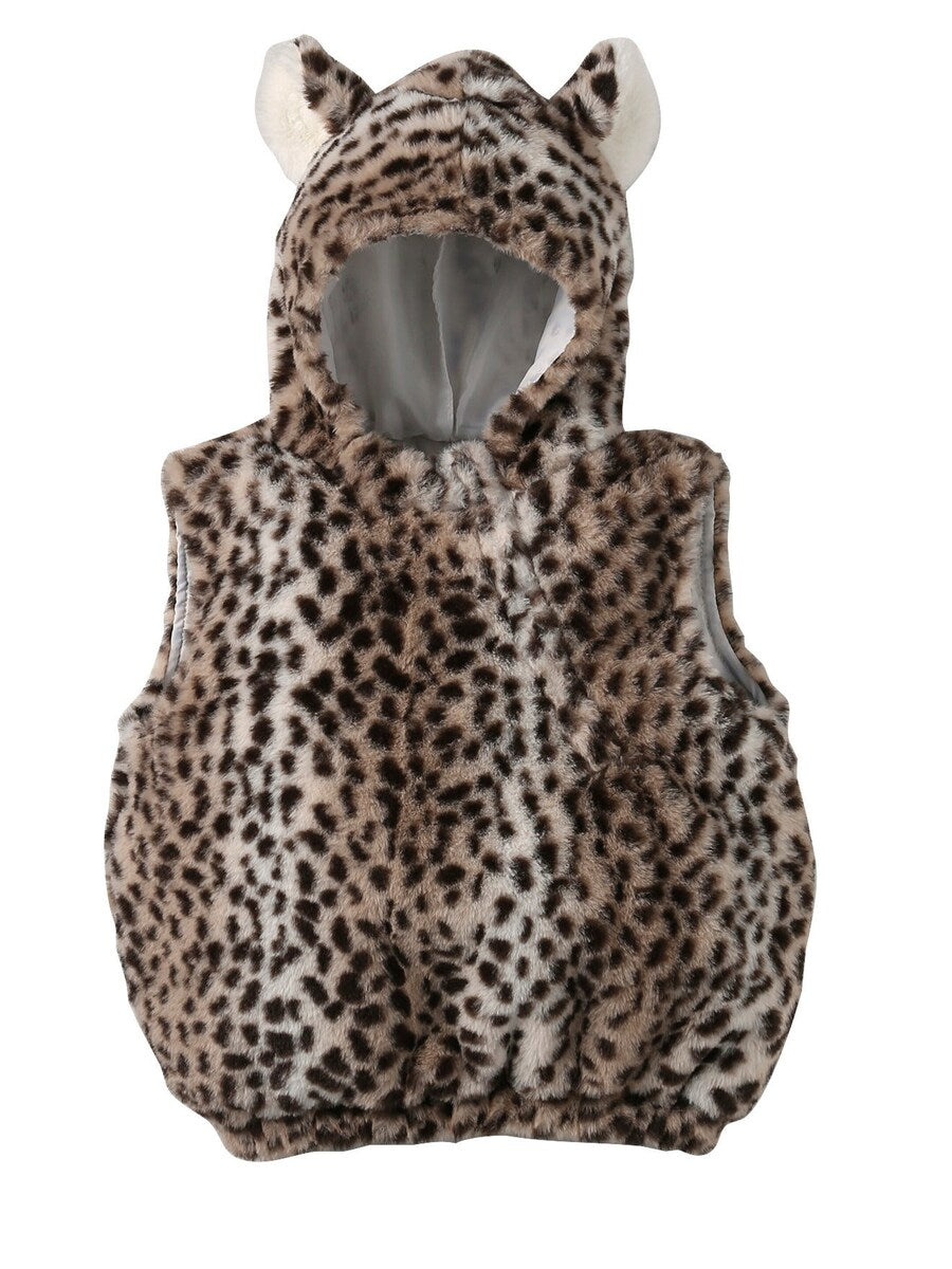 Leopardkostyme for baby i kunstpels fra 18 mnd forfra