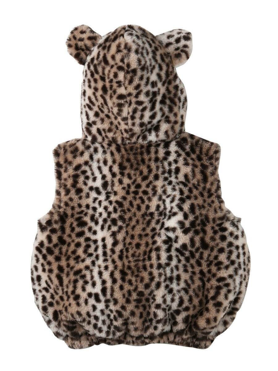 Leopardkostyme for baby i kunstpels fra 18 mnd bakside