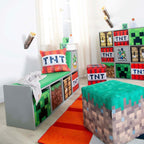 Lesebenk med sitepute og oppbevaringsbokser MINECRAFT med fire oppbevaringsbokser