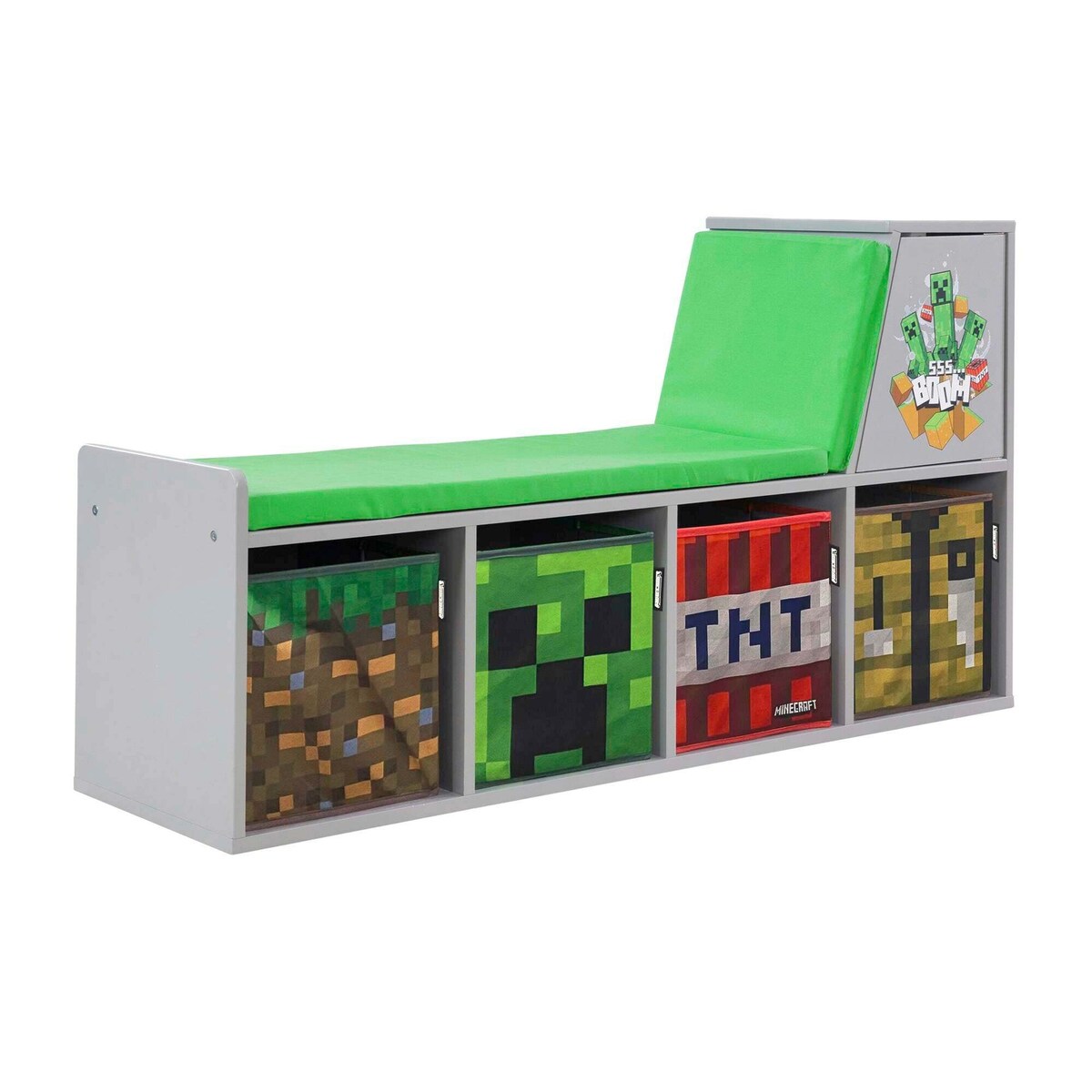 Lesebenk med sitepute og oppbevaringsbokser MINECRAFT forfra