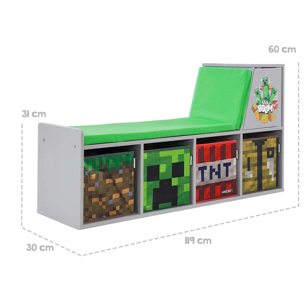 Sittepute detalj på Lesebenk med sitepute og oppbevaringsbokser MINECRAFT