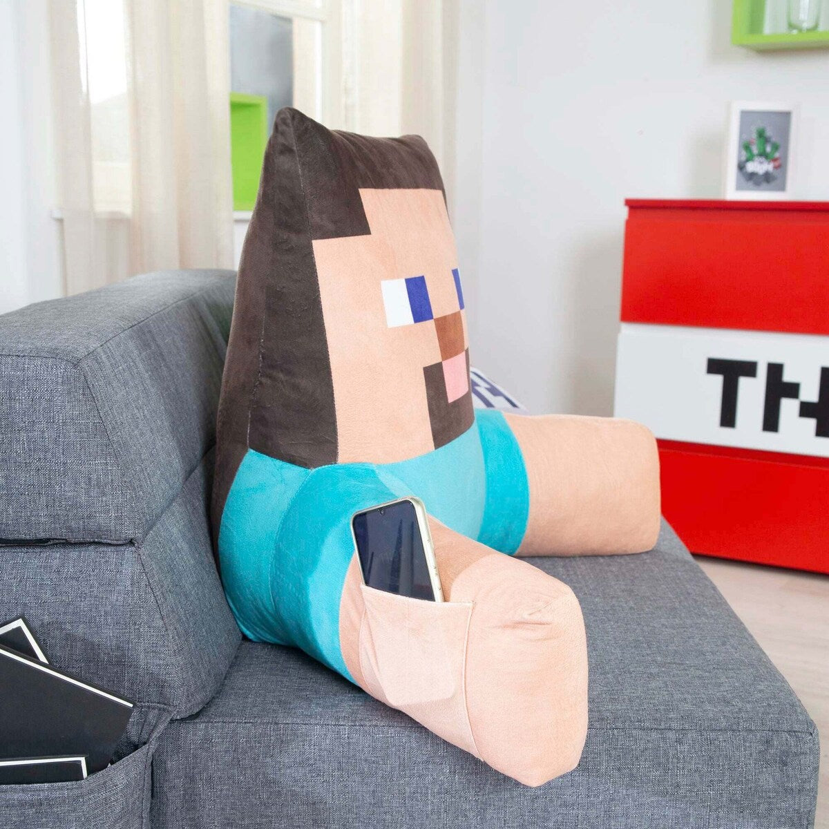 Bakside av lesepute med ryggstøtte Minecraft Steve i fløyel